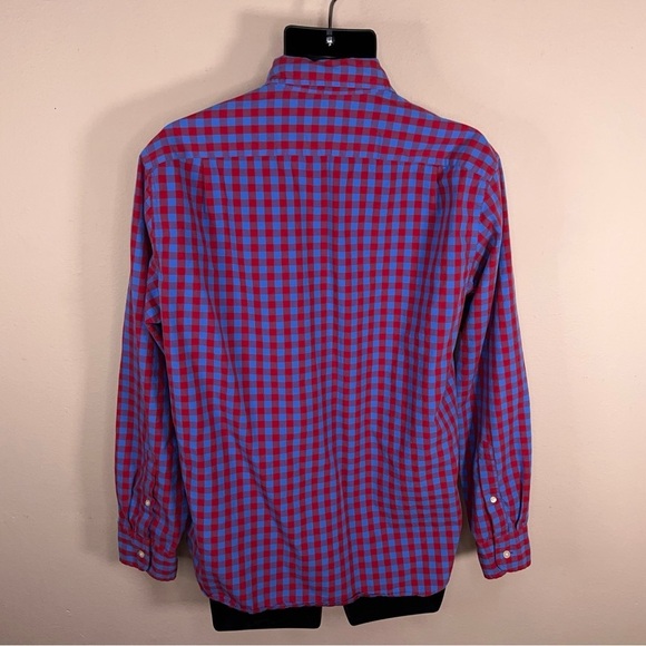 Large J Crew Mens Plaid Shirt Blue Red Cotton Button Front Long Sleeve Preppy - Picture 5 of 13